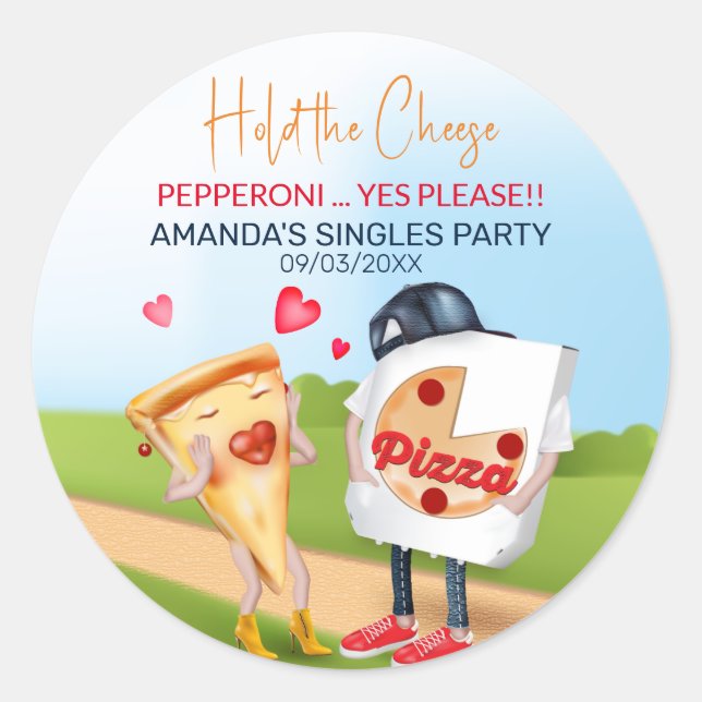 Funny Pizza Love Classic Round Sticker (Front)