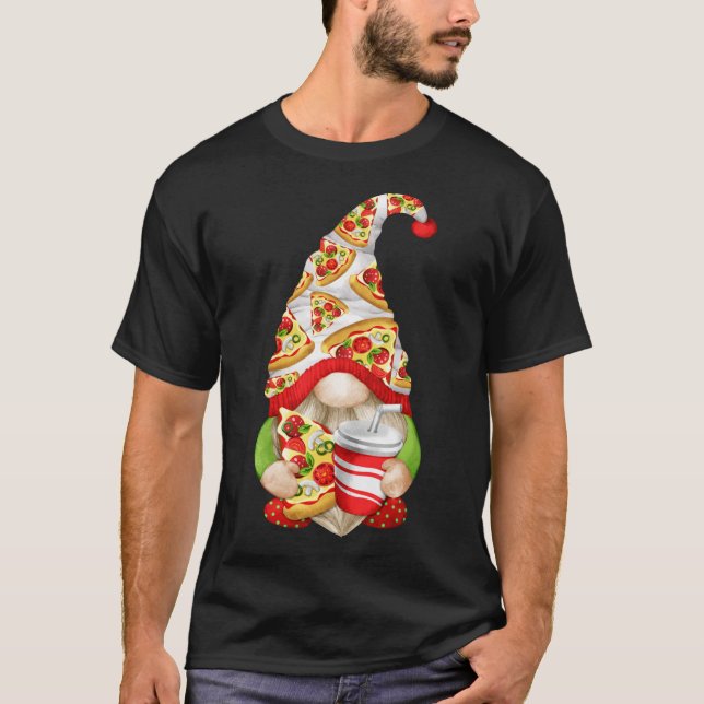 Funny Pizza Lover Gnome Cute Pizza Pattern T-Shirt (Front)