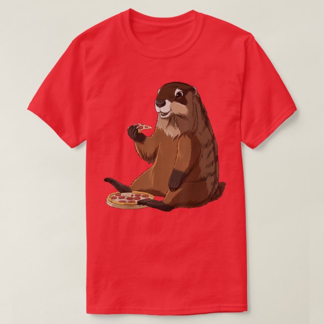 Funny Pizza Lover Groundhog T-Shirt (Design Front)