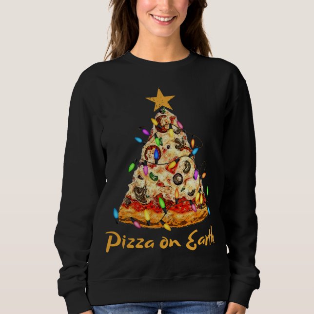 Funny Pizza on Earth Slice Christmas Tree with Lig Sweatshirt (Front)