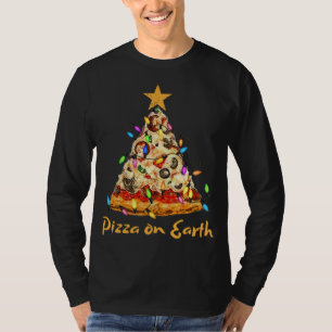 Funny Pizza on Earth Slice Christmas Tree with Lig T-Shirt
