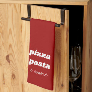 Funny Pizza Pasta Amore Name Red White Cooking Tea Towel