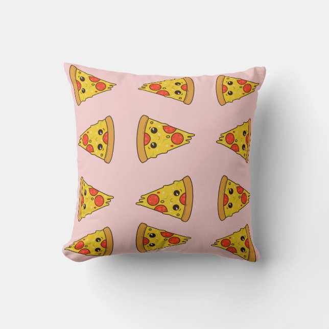 Funny pizza pattern cute pink kids pepparoni cushion (Front)