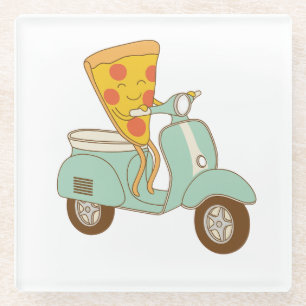 Funny Pizza Scooter – Cute Food Lover  Glass Coaster