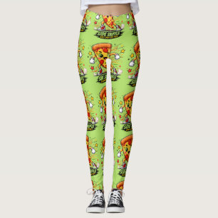 Funny Pizza Side Shuffle Workout Cartoon Mascot Leggings