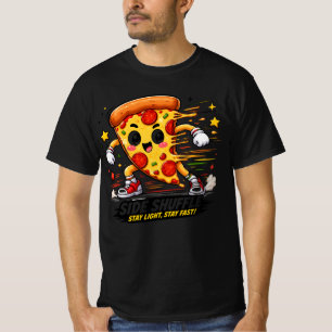 Funny Pizza Side Shuffle Workout Cartoon Mascot T-Shirt