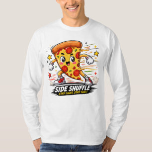 Funny Pizza Side Shuffle Workout Cartoon Mascot T-Shirt