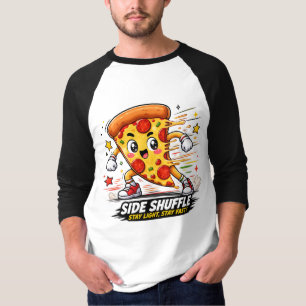 Funny Pizza Side Shuffle Workout Cartoon Mascot T-Shirt