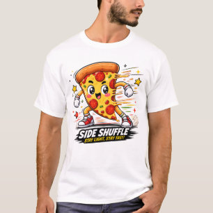 Funny Pizza Side Shuffle Workout Cartoon Mascot T-Shirt