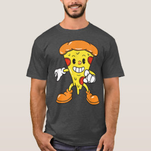 Funny Pizza Similing Cartoon Character Cute Food L T-Shirt