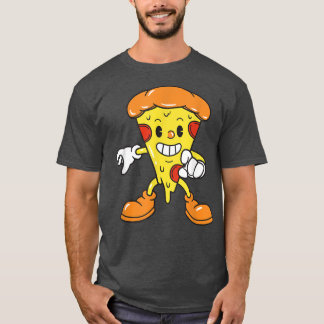 Funny Pizza Similing Cartoon Character Cute Food L T-Shirt