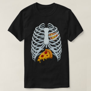 Funny Pizza Skeleton Rib Cage Halloween Costume T-Shirt