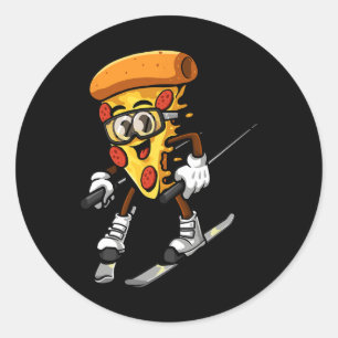 Funny Pizza Ski Cheesy Pie Foodie Skiing Instructo Classic Round Sticker