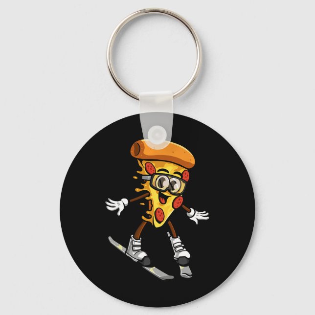 Funny Pizza Ski Cheesy Pie Foodie Skiing Instructo Key Ring (Front)