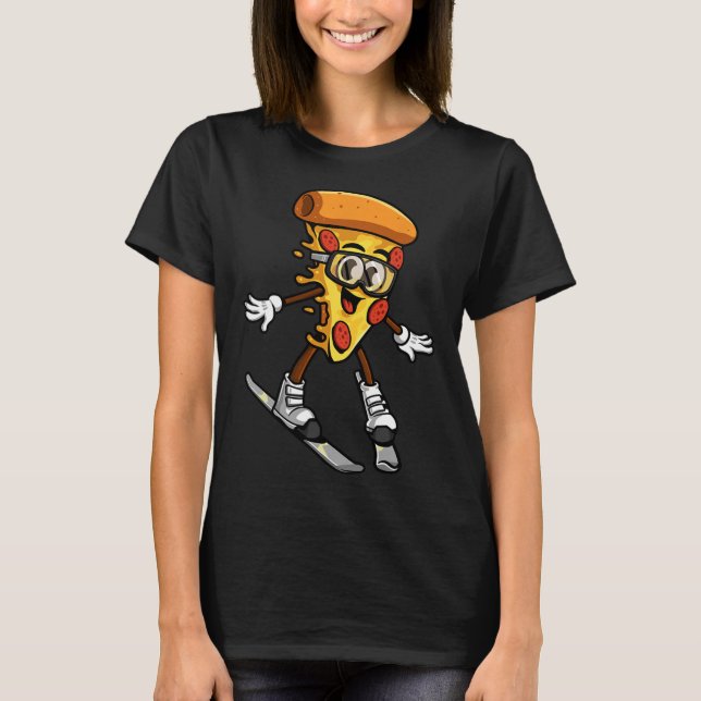 Funny Pizza Ski Cheesy Pie Foodie Skiing Instructo T-Shirt (Front)