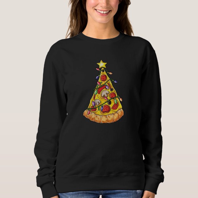 Funny Pizza Slice Christmas Tree Light Pizza Eater Sweatshirt (Front)