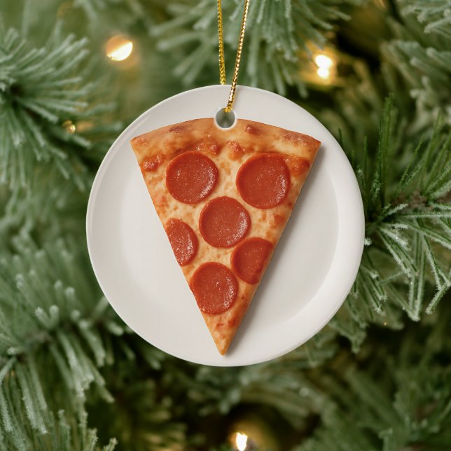 Funny Pizza Slice – Personalised Christmas Gift Ceramic Ornament (Tree)
