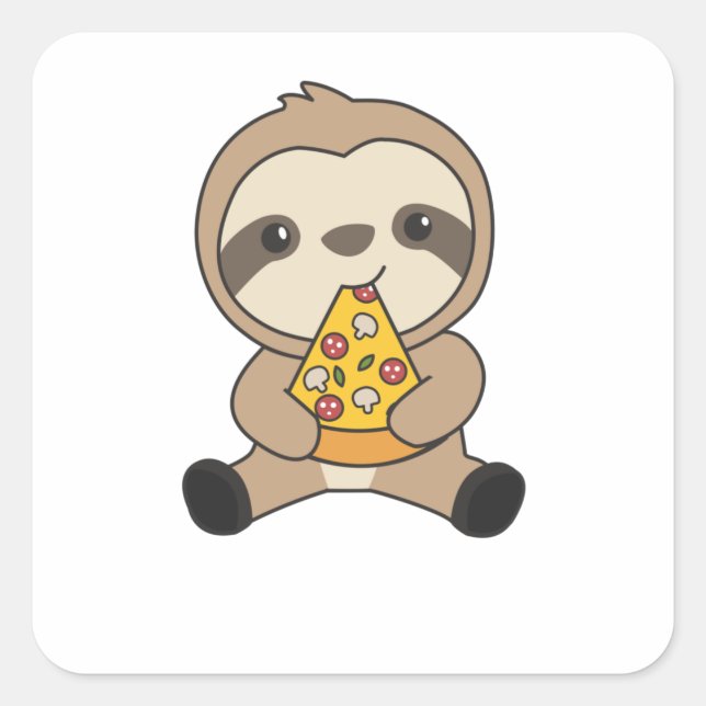Funny Pizza Sloth Pizzas Fast Food Cute Animals Square Sticker (Front)