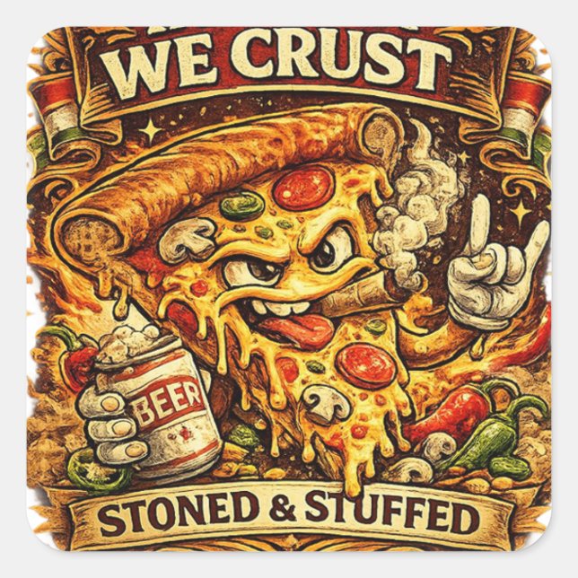 Funny Pizza Sticker – In Pizza We Crust Retro Pizz (Front)