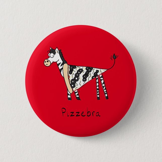 Funny Pizza Zebra Cute Cartoon Kids 6 Cm Round Badge (Front)