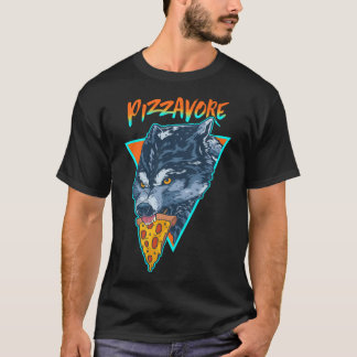 Funny Pizzavore Pizza Lover Pun Wolf Retro 90s Vap T-Shirt