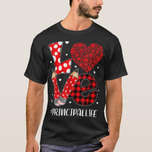 Funny Plaid Heart LOVE Principal Valentine Day Chr T-Shirt