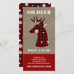 Funny Plaid Snowflake Oh Deer Holiday Card