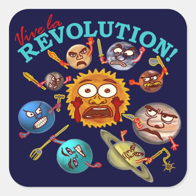 Funny Planet Revolution Solar System Cartoon Square Sticker (Front)