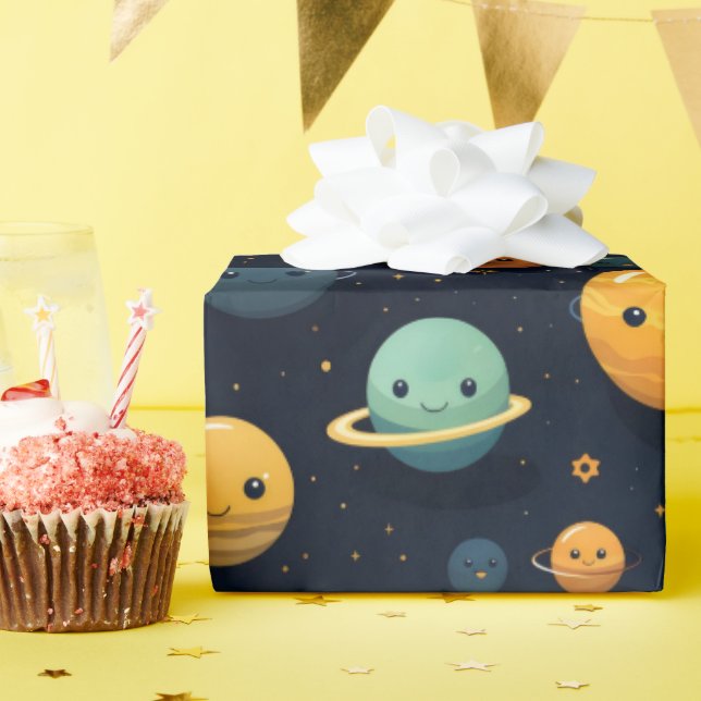 Funny Planets Space Pattern Wrapping Paper (Birthday Party)