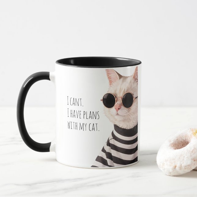 Funny Plans With My Cat Cute Drawing Typography Mug (With Donut)