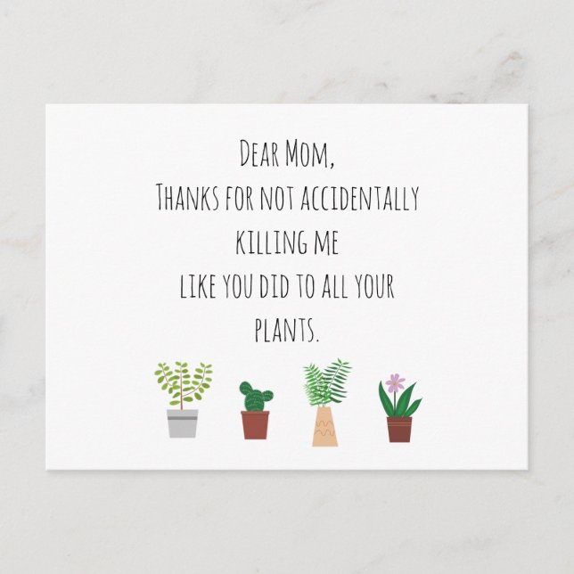 Funny Plant Lover Mother's Day Postcard (Front)