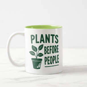 Funny Plants Before People Vintage Ink Stamp Art Two-Tone Coffee Mug
