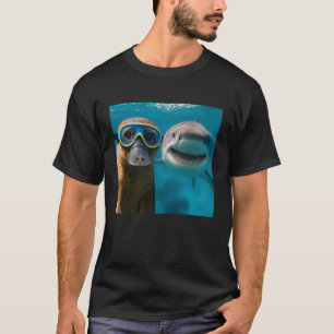 Funny Platypus Selfie with Shark Ocean Lovers T-Shirt
