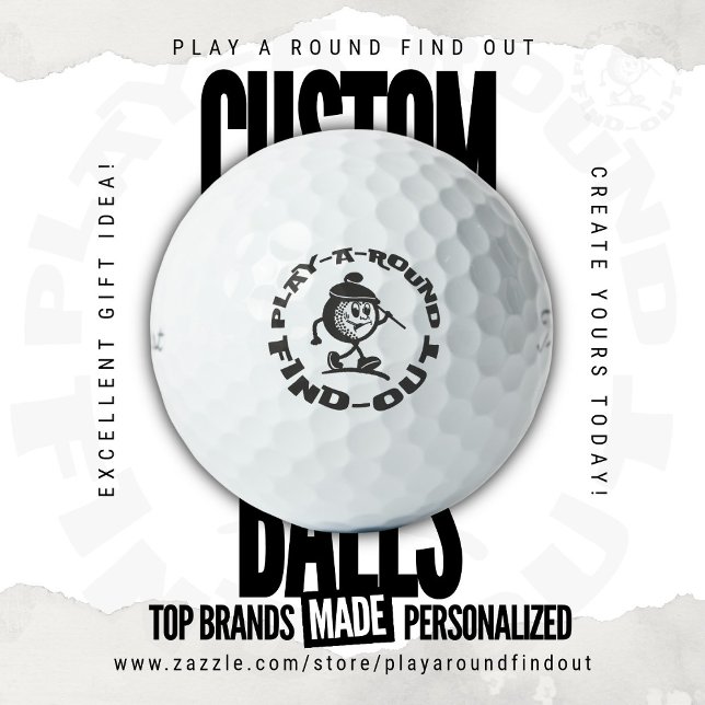Funny Play A Round Find Out Custom Printed Golf Balls (Custom Golf Balls by Play A Round Find Out, this is the flagship design baring the stores logo)