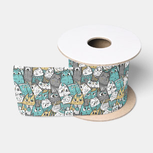 Funny Playful Cats Satin Ribbon