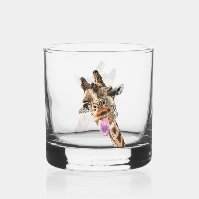 Funny Playful Giraffe Whiskey Glass (Front)