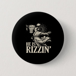Funny Playing Basketball Easter He Is Rizzin 6 Cm Round Badge