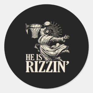 Funny Playing Basketball Easter He Is Rizzin Classic Round Sticker