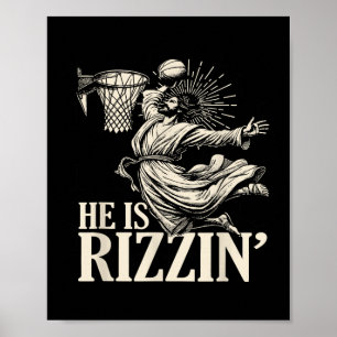 Funny Playing Basketball Easter He Is Rizzin Poster