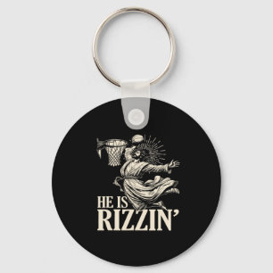 Funny Playing Bysketbyll Easter He Is Rizzin Key Ring