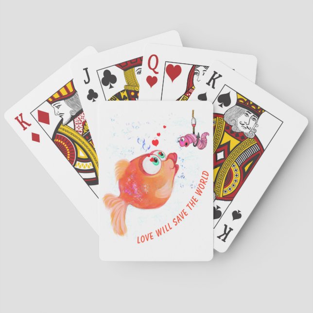 Funny Playing Cards with Happy Fish and Worm (Back)