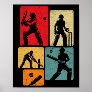 Funny Playing Cricket Vintage Cricket Player Men W Poster