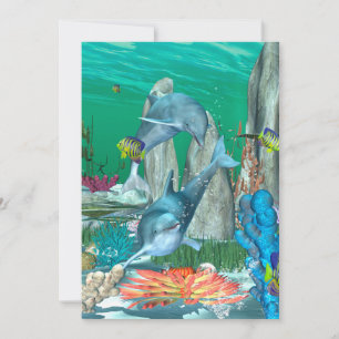 Funny playing dolphins with other fish invitation