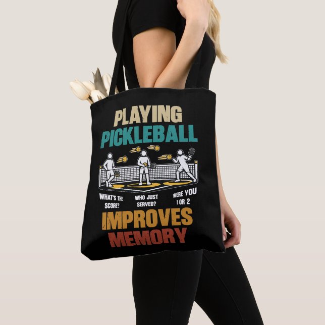Funny Playing Pickleball Improves Memory Gift Idea Tote Bag (Close Up)