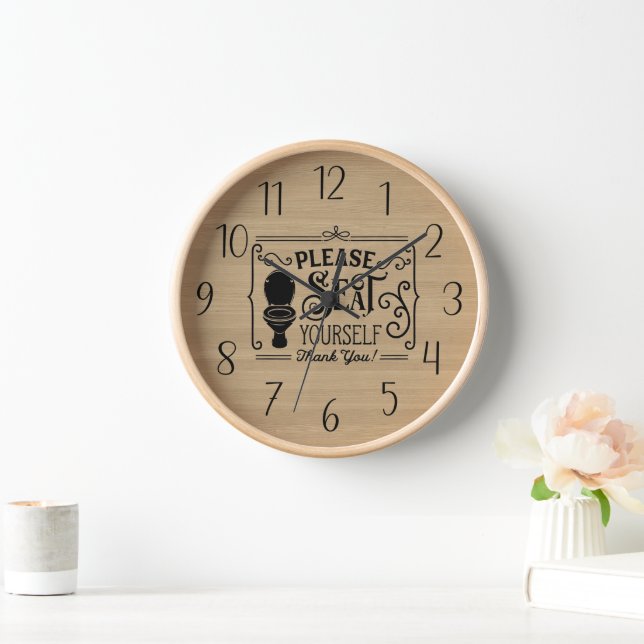 funny please seat yourself bathroom clock (Home)