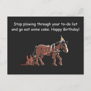 Funny Ploughing Horse Birthday Greeting Postcard