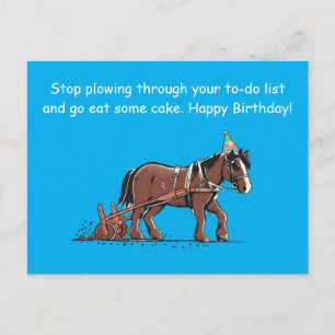 Funny Ploughing Horse Birthday Greeting Postcard