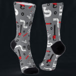 Funny Plumber Plumbing Tools Patterned Socks<br><div class="desc">Fun plumber patterned socks printed with toilet plungers,  pipes,  wrenches and taps on a grey background</div>