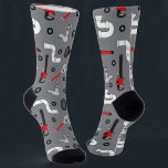 Funny Plumber Plumbing Tools Patterned Socks<br><div class="desc">Fun plumber patterned socks printed with toilet plungers,  pipes,  wrenches and taps on a grey background</div>