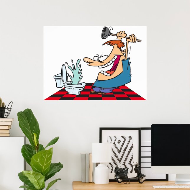 Funny Plumber Unblocking A Toilet Poster (Creator Uploaded)